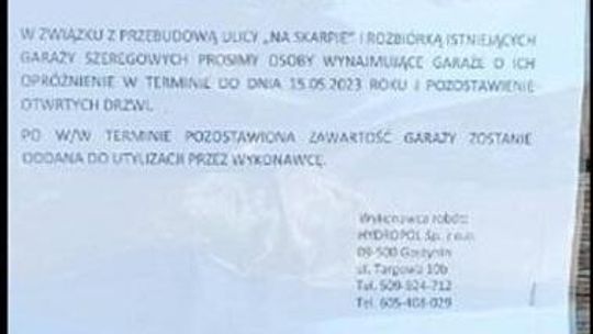 Ogłoszenie na garażach przy ul. Na Skarpie