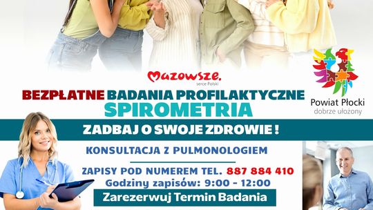Trwają zapisy na bezpłatne badania płuc dla mieszkańców powiatu płockiego