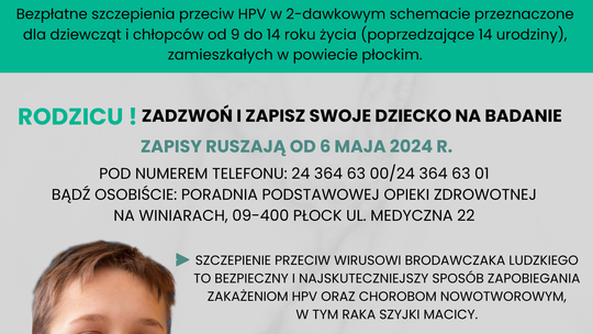 Wystartowały zapisy na bezpłatne szczepienia przeciw HPV