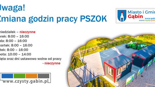 Zmiana Godzin pracy PSZOK w Gąbinie