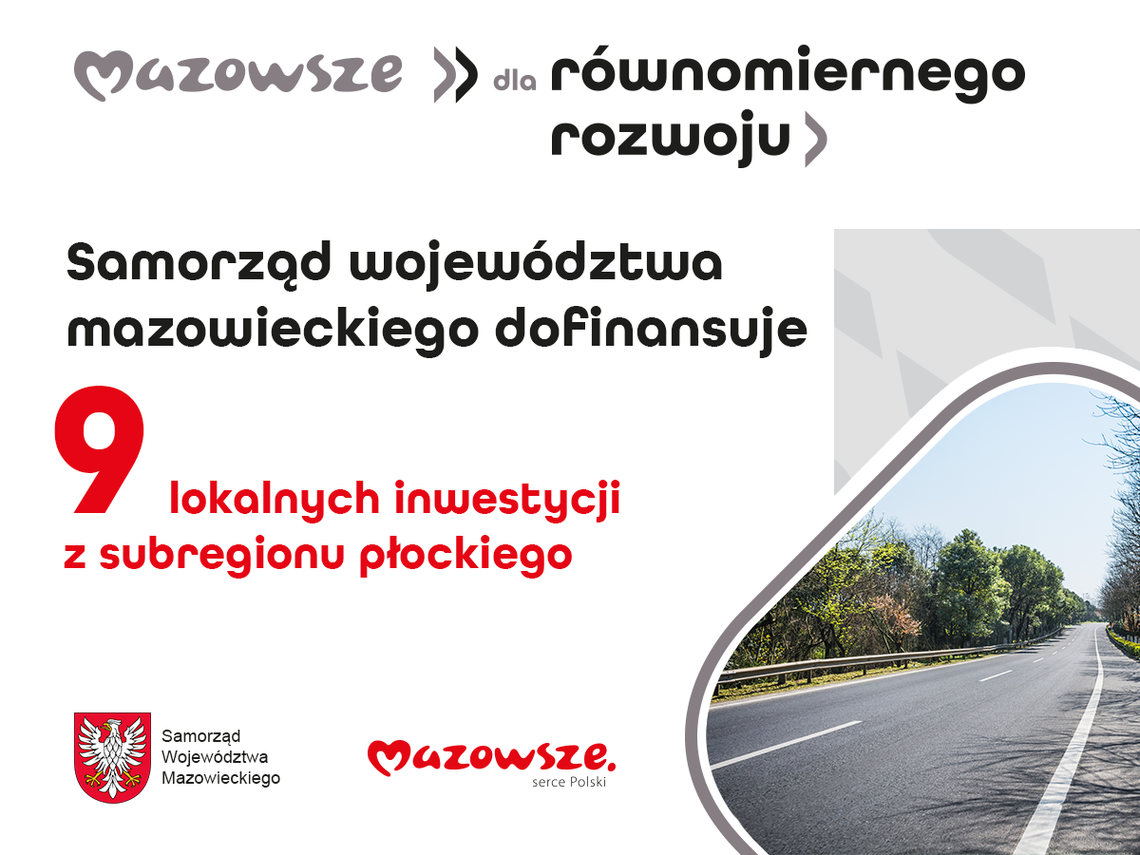 9 lokalnych inwestycji w subregionie płockim otrzyma dofinansowanie